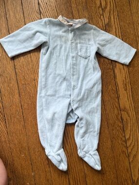 Burberry Light Blue Baby Footed One-Piece - Size 6 Months